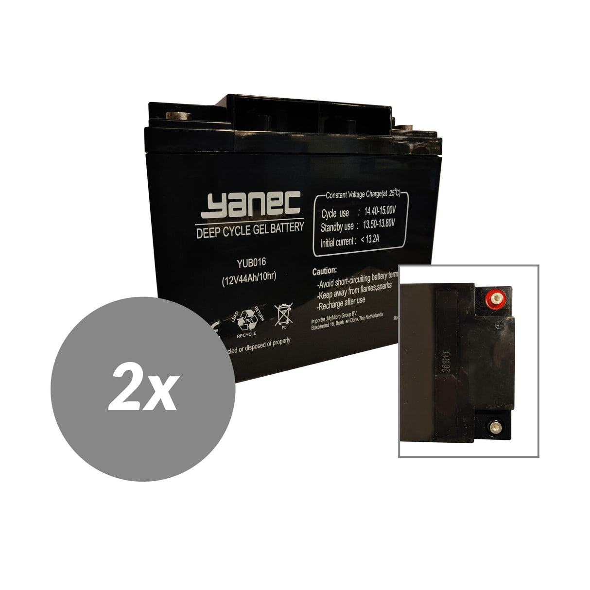 Yanec gel battery 12v 44ah replacement set (excl. cables)