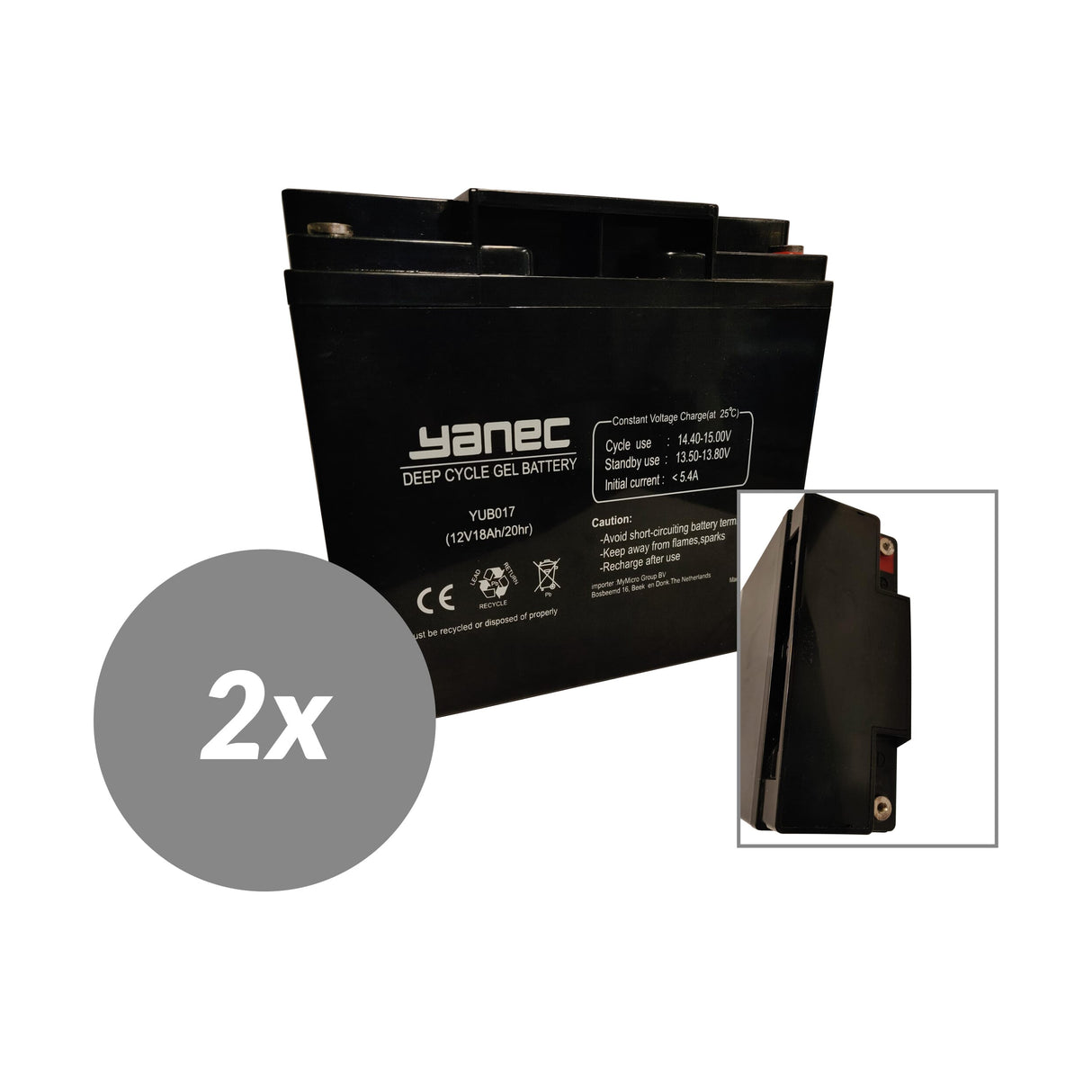 Yanec gel battery 12v 18ah replacement set (excl. cables)