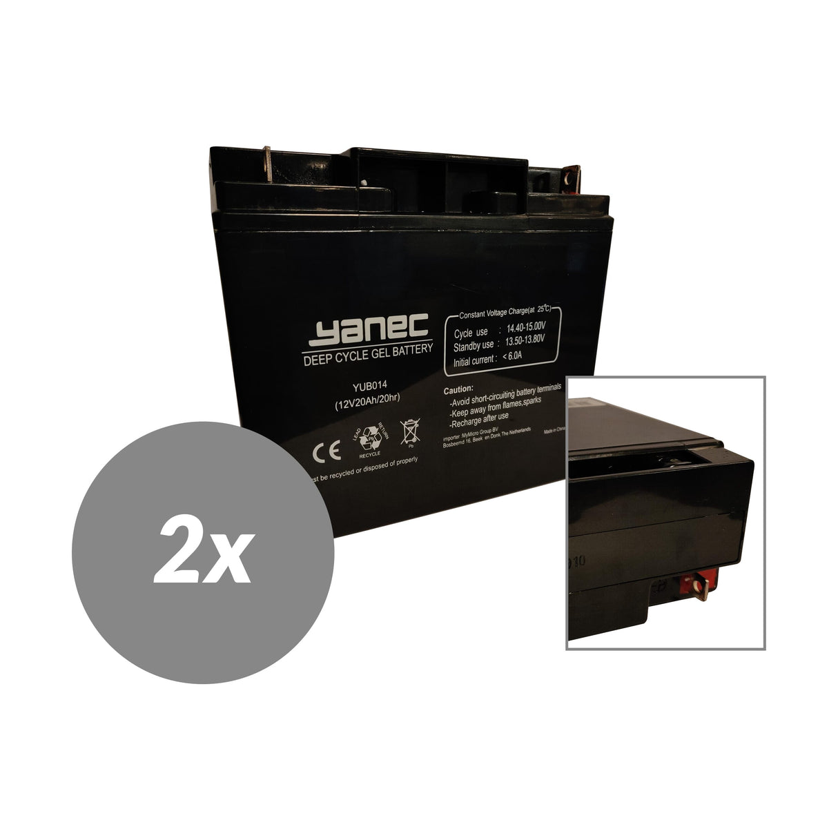 Yanec gel battery 12v 20ah replacement set (excl. cables)