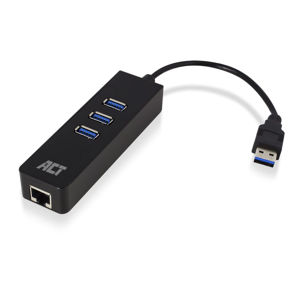ACT Connectivity USB Hub 3.2 3x USB-A Ethernet, negro