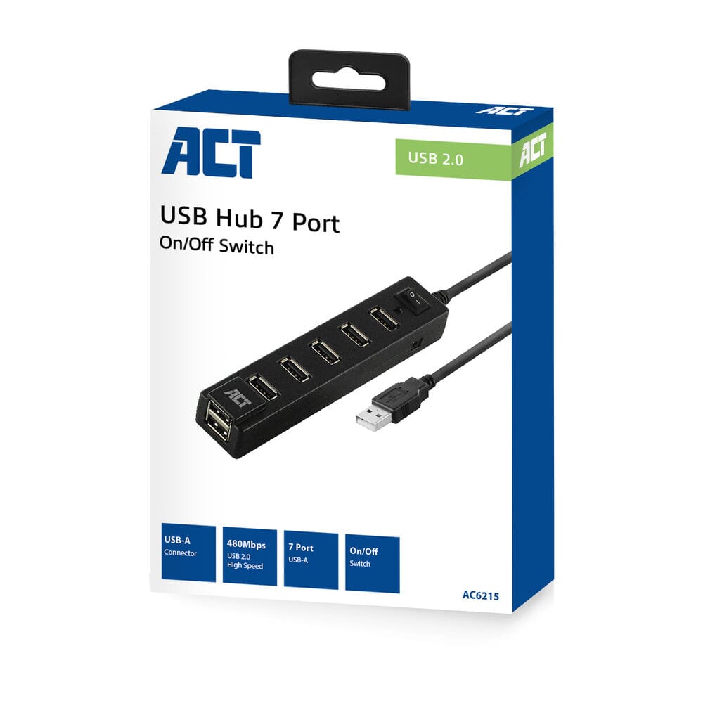 ACT Conectividad USB Hub 7 Puerto con interruptor Aanen Out