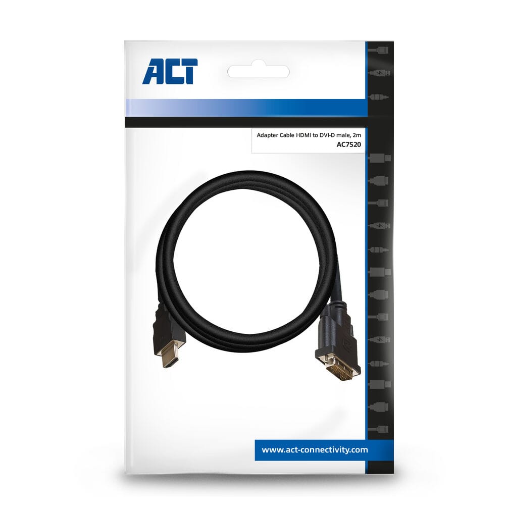 Act 2 meter HDMI til DVI-D-adapterkabel
