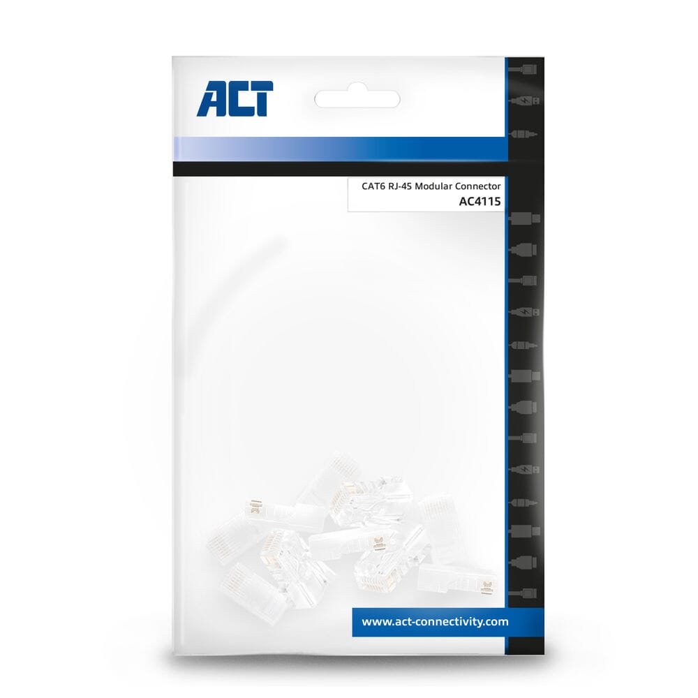 ACT UTP CAT6 Modular Connector, RJ45, Zip Bag