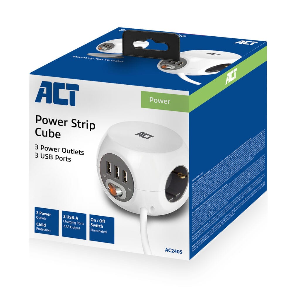 ACT Square Socket (PDU) com 3 soquetes tipo F 1.5m