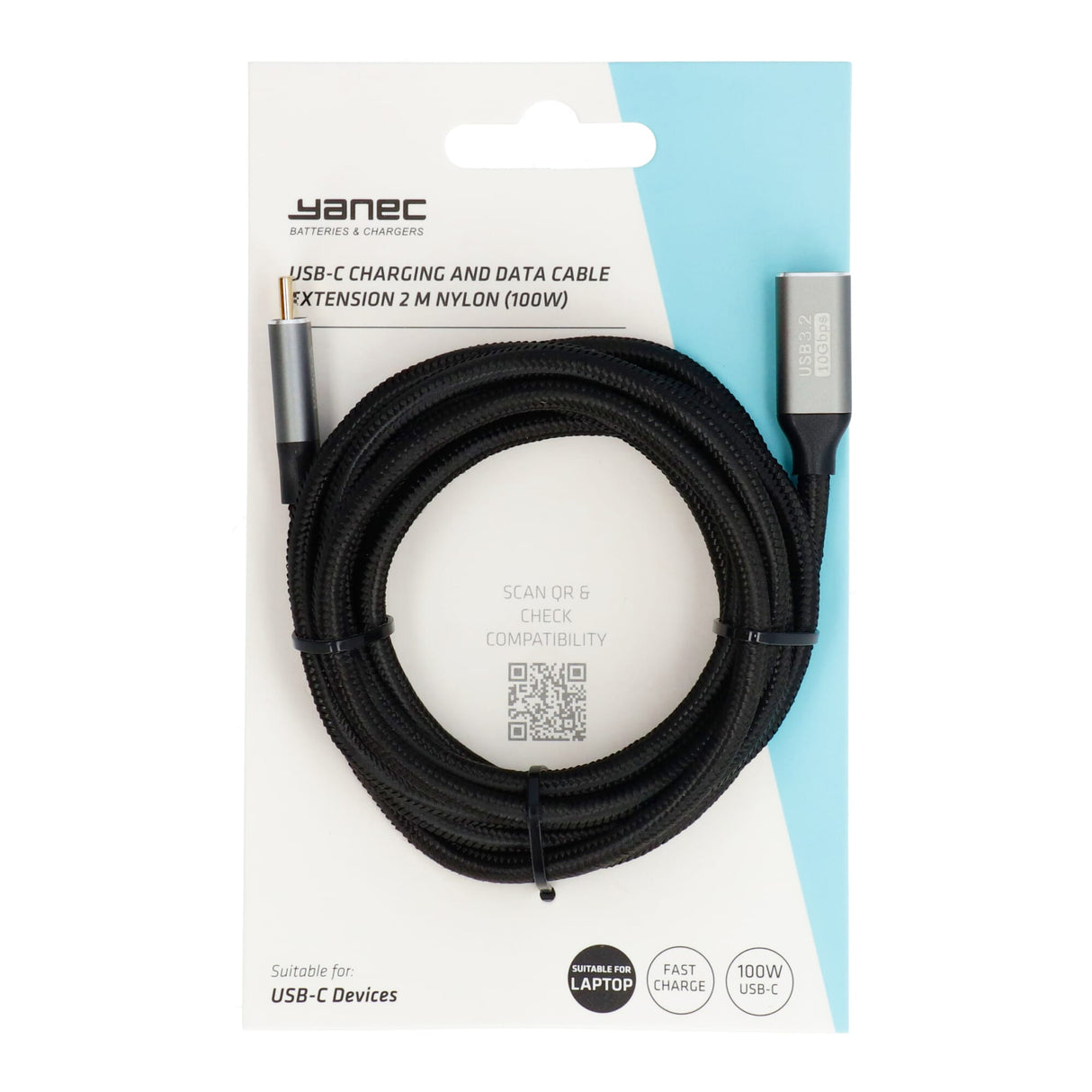 Yanec USB-C charging and data cable extension cable 2m nylon (100w)