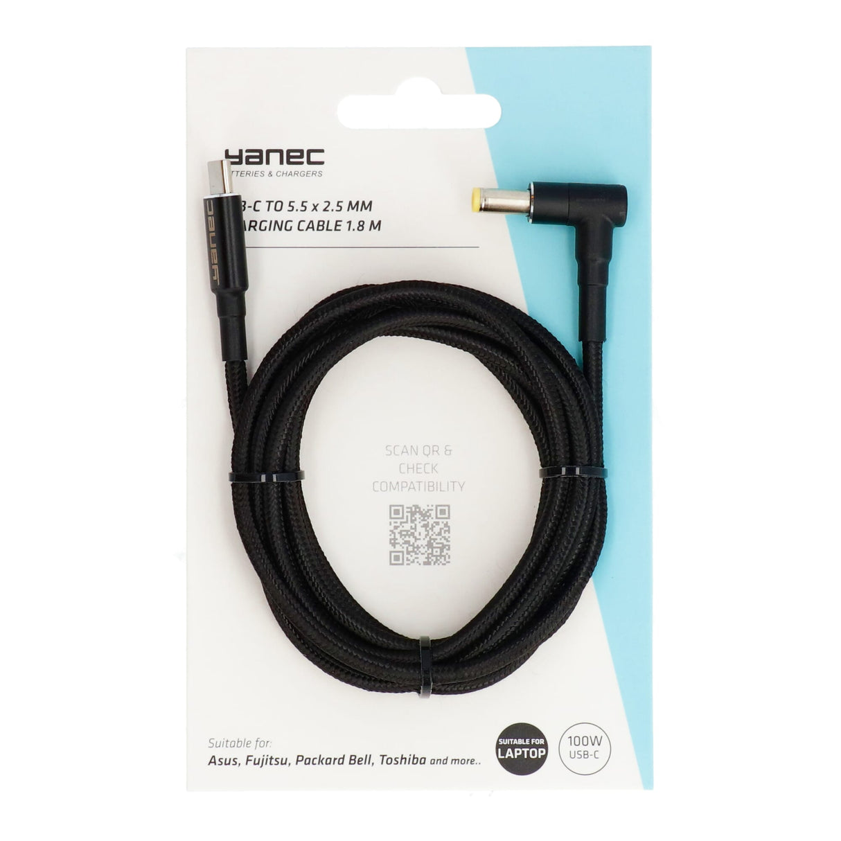 Yanec USB-C to 5.5 x 2.5 mm charging cable 1.8m