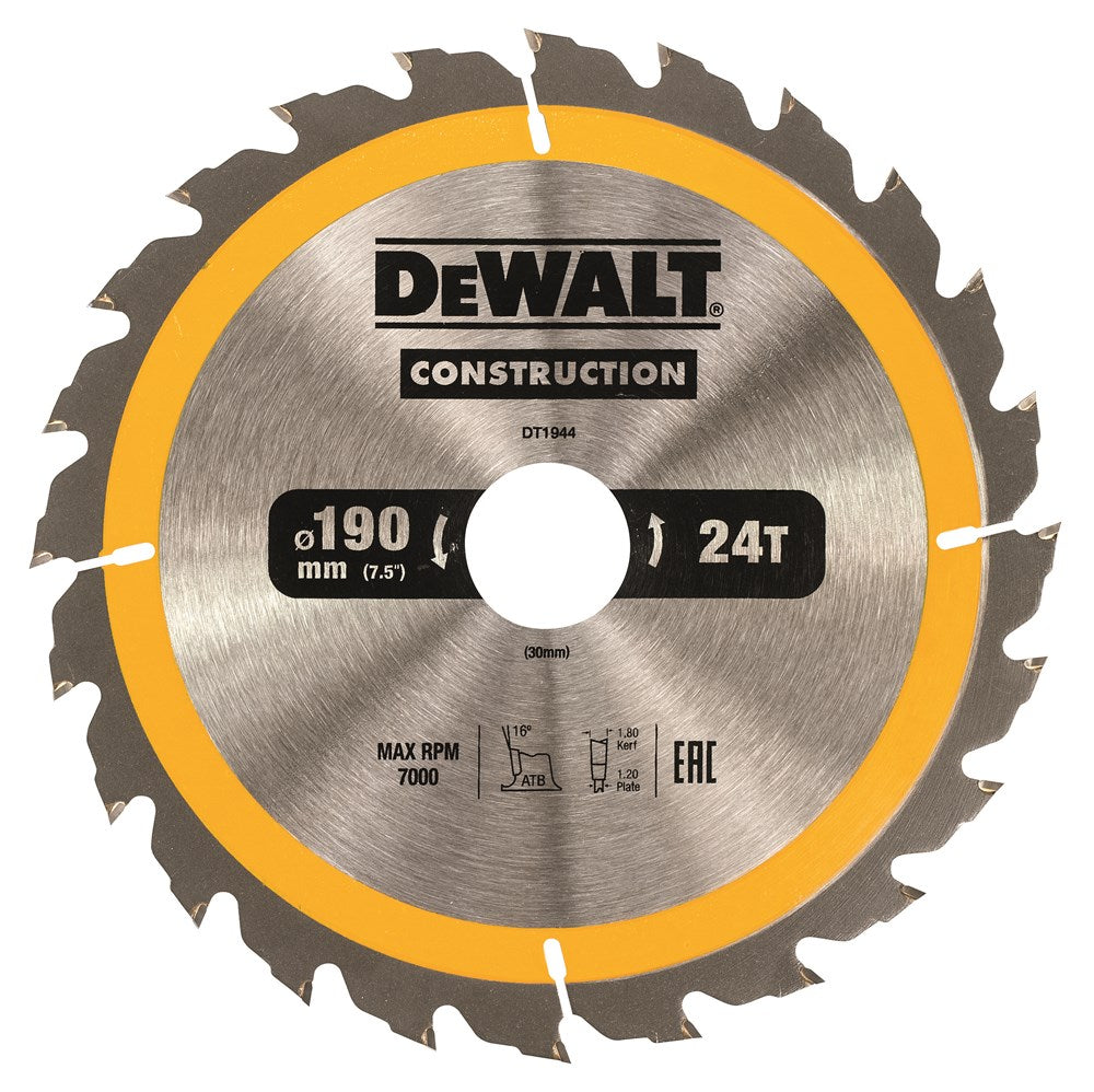 Dewalt accessoires cirkelzaagblad 190x30x24t, positief 16°, kerf 1,8mm - dt1944-qz
