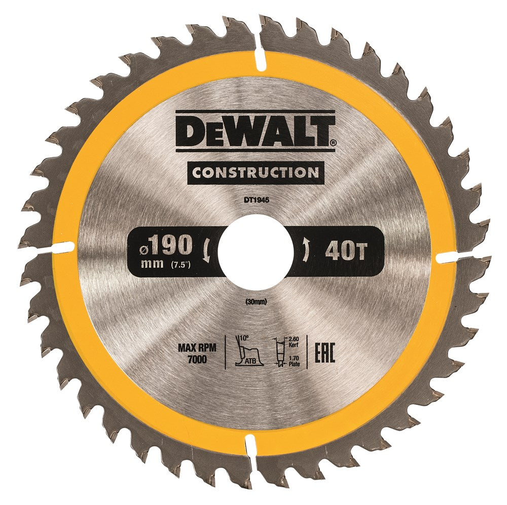 Dewalt accessoires cirkelzaagblad 190x30x40t, positief 10°, kerf 2,6mm - dt1945-qz