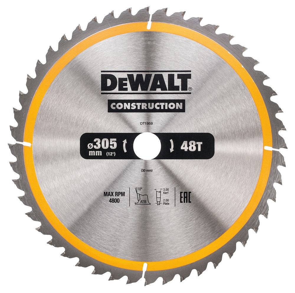 Dewalt accessoires cirkelzaagblad 305x30x48t, positief 10°, kerf 3mm - dt1959-qz