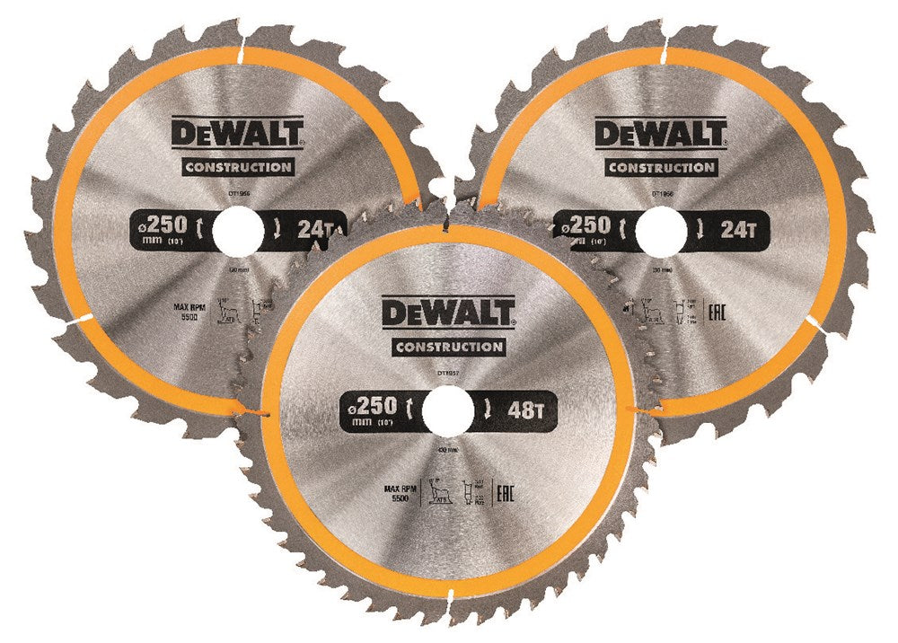 Dewalt accessoires cirkelzaagblad 3 pack 250x30mm : 2x dt1956-qz + 1x dt1957-qz - dt1963-qz