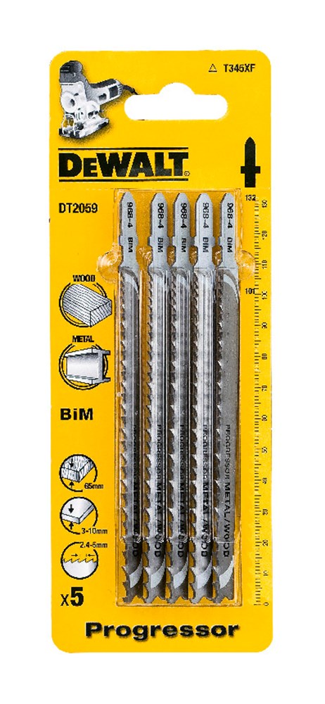 Dewalt accessoires decoupeerzaagblad bim progressor voor metaal en aluminium 3-10mm, pijpen en profielen en hout <65mm, 100x74x2,4-5mm, (t345xf) - dt2059-qz