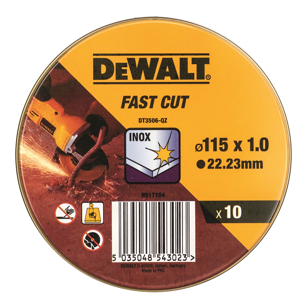Dewalt accessoires blik 10st doorslijpschijf inox 115x1x22,2mm in display - dt3506-qz