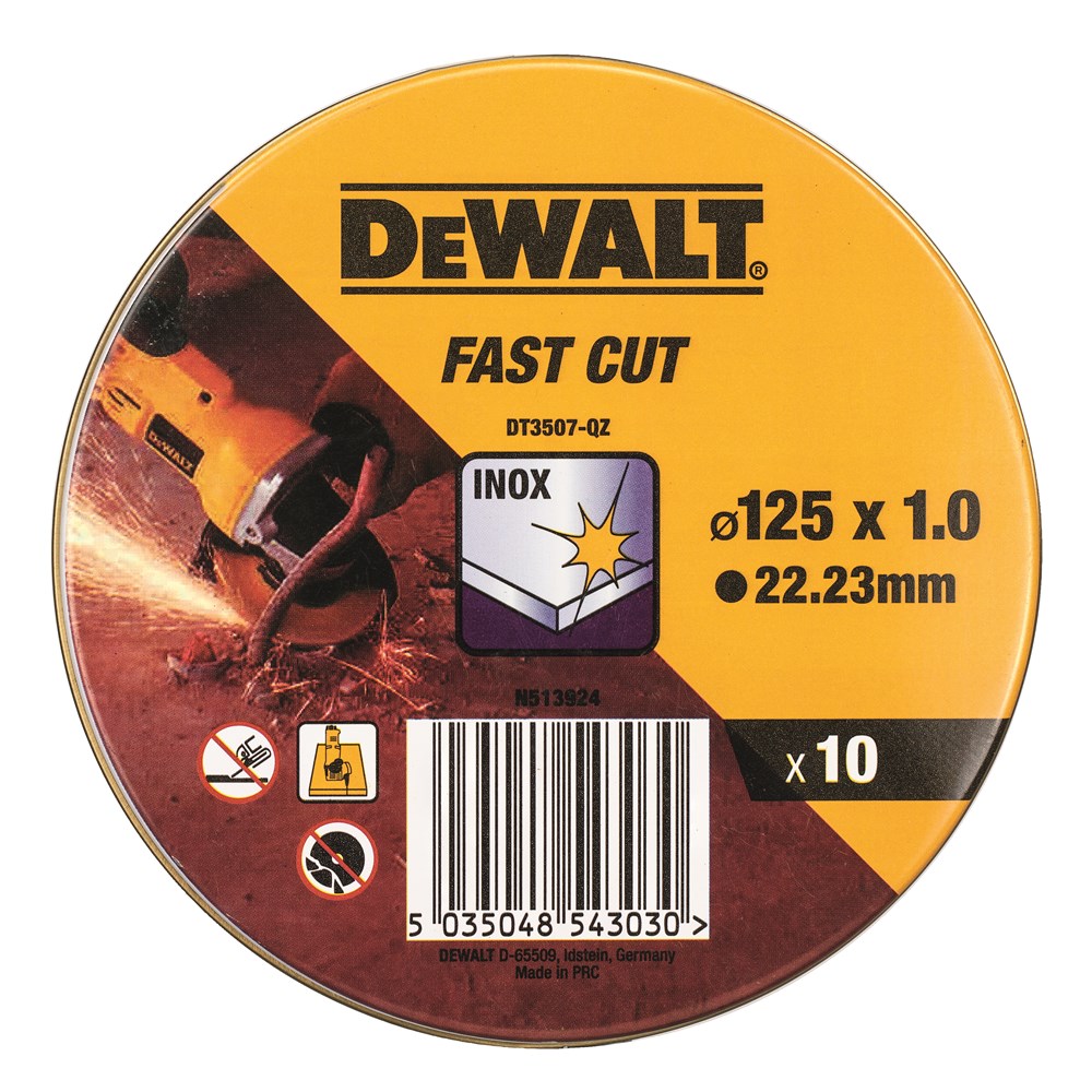 Dewalt accessoires blik 10st doorslijpschijf inox 125x1x22,2mm - dt3507-qz