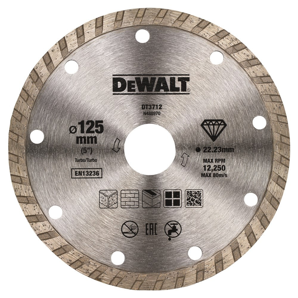 Dewalt accessoires diamantblad, turbo, ø125mm 22.2mm, universeel - dt3712-qz