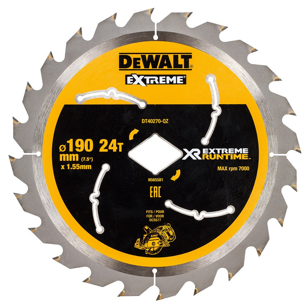 Dewalt accessoires extreme runtime cirkelzaagblad voor dcs577 190mm 24t (ruitvormig asgat) - dt40270-qz