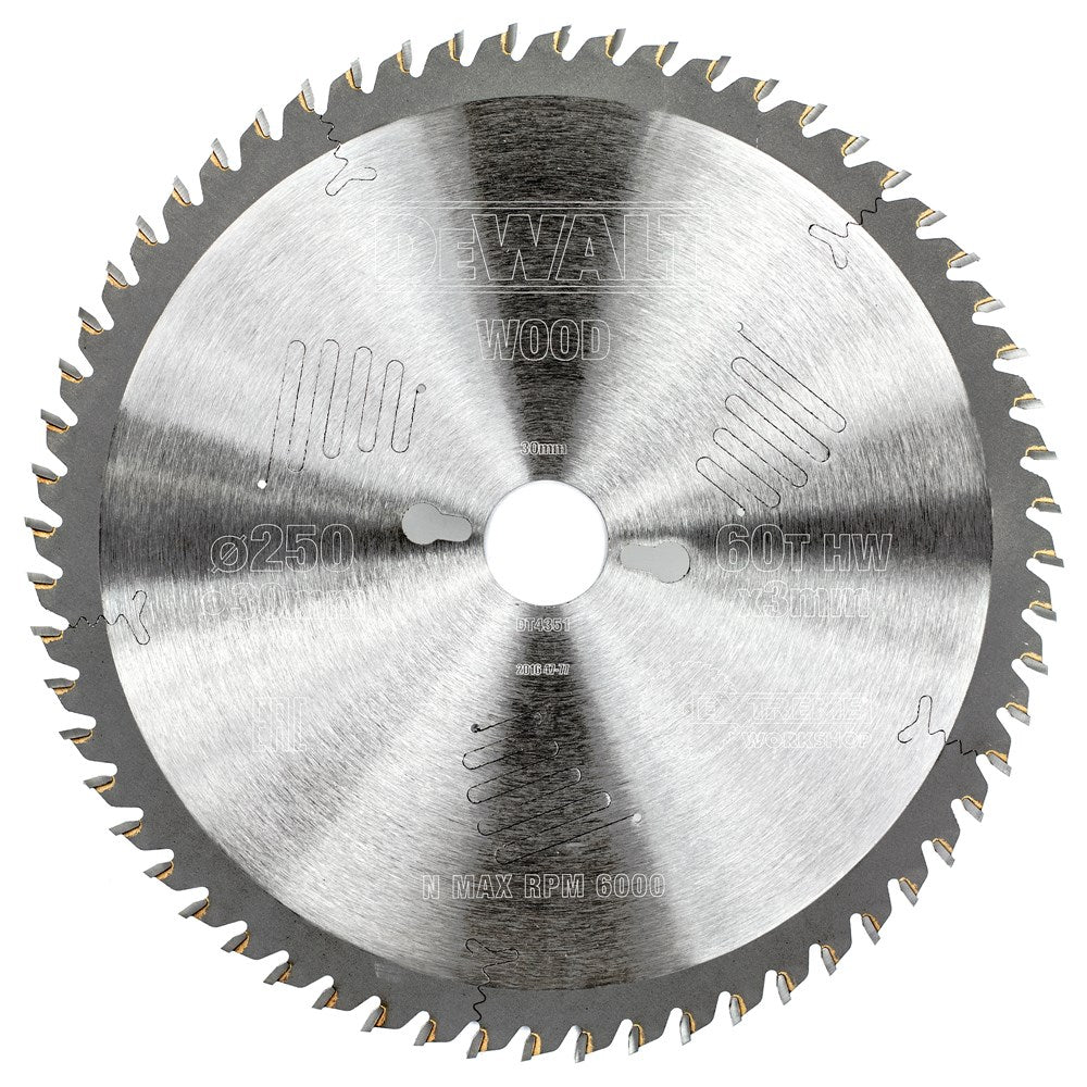 Dewalt accessoires cirkelzaagblad 250x30x60t, wisseltand, positief 10°, kerf 3,0mm - dt4351-qz