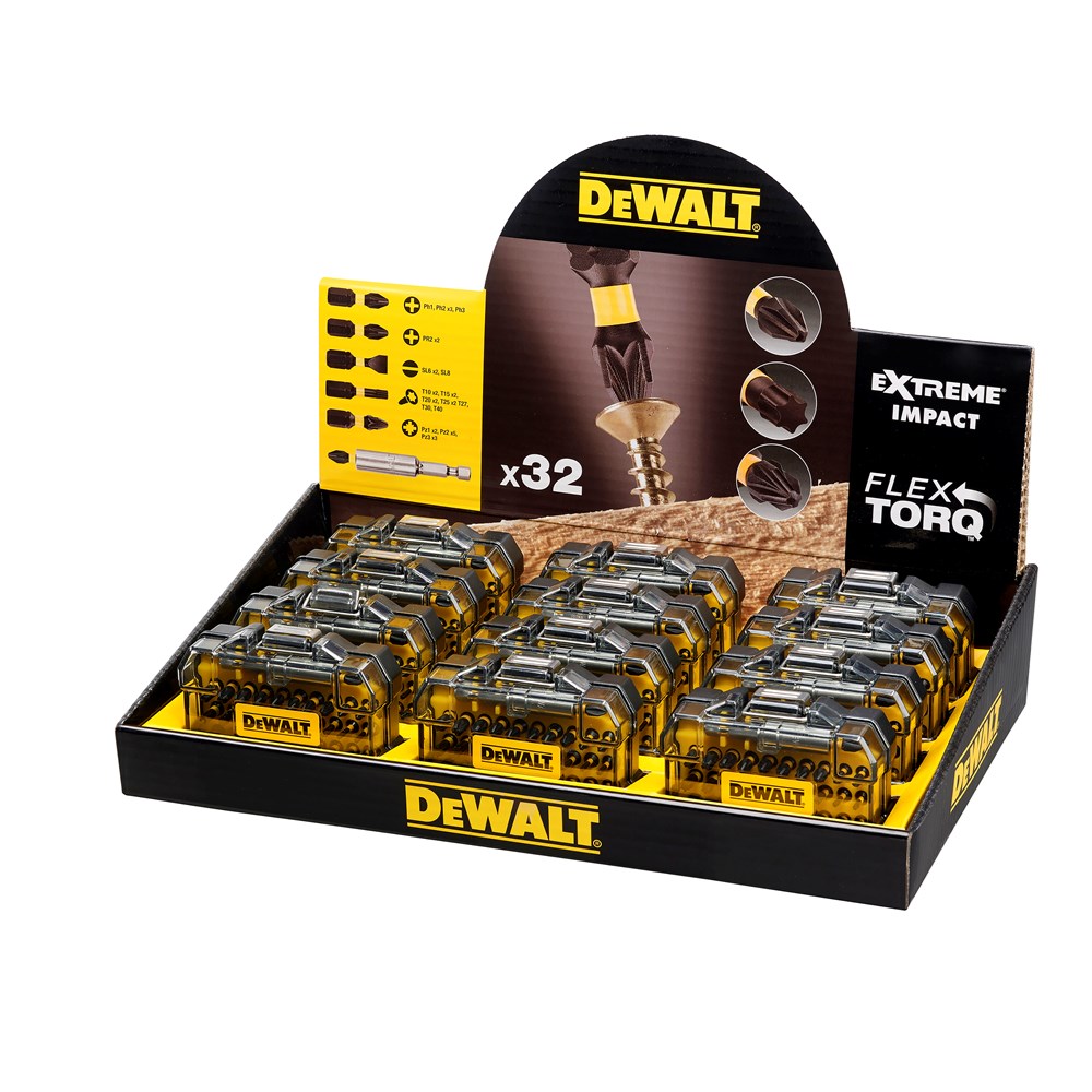 Imp dewalt accessoires baliedisplay 12x act torsion compacte 32-delige schroefbitset - dt70523tm-qz