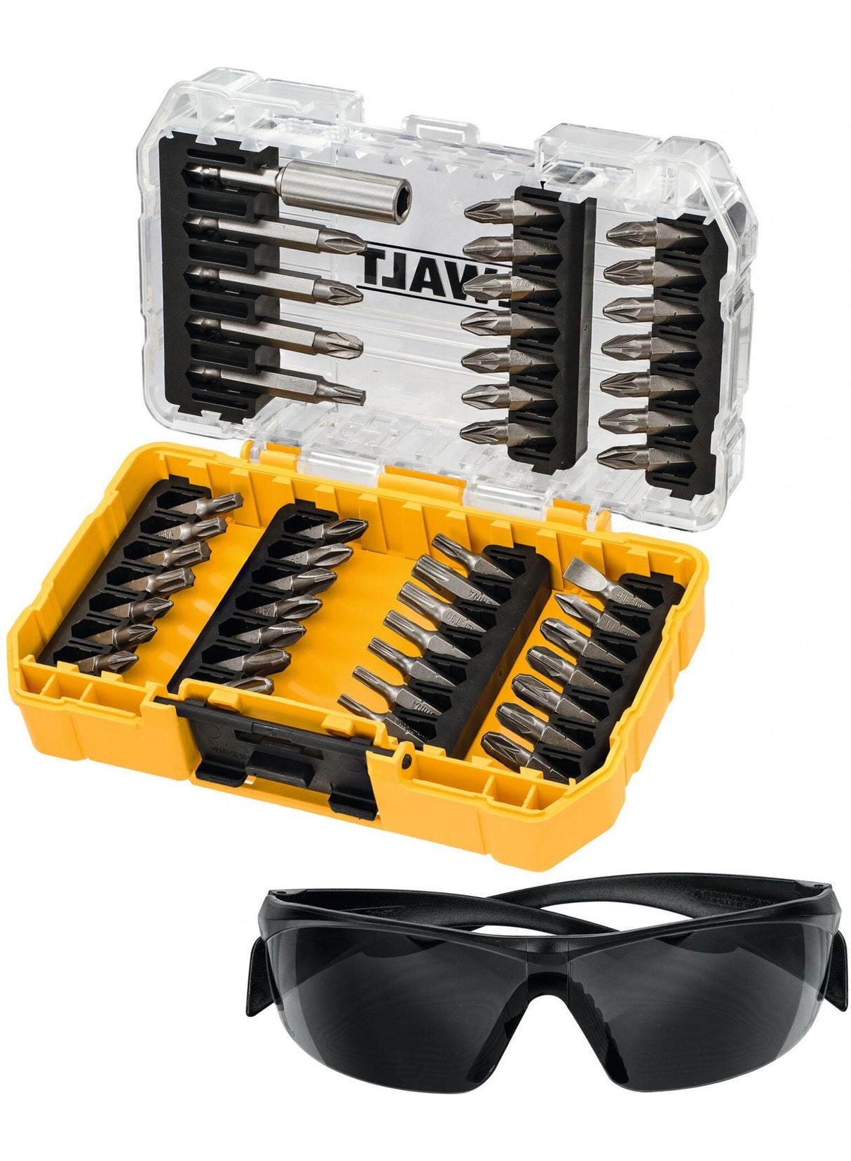 Dewalt accessoires 53-delige schroefbitset met zonnebril | in tough case - dt70703-qz