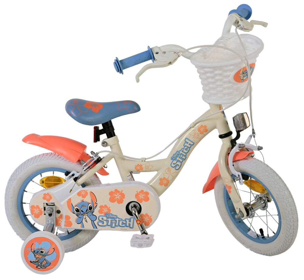 Disney Stitch children's bicycle - girls - 12 inch - two hand brakes - cream coral blue