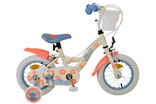 Disney Stitch children's bicycle - girls - 12 inch - two hand brakes - cream coral blue