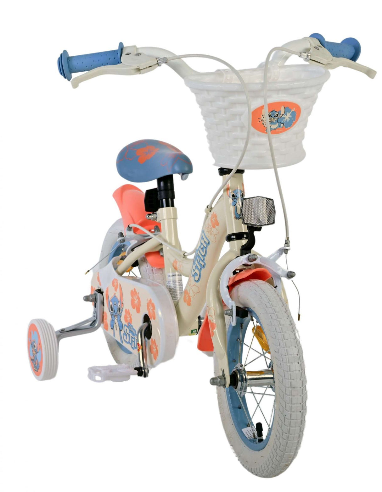 Disney Stitch children's bicycle - girls - 12 inch - two hand brakes - cream coral blue