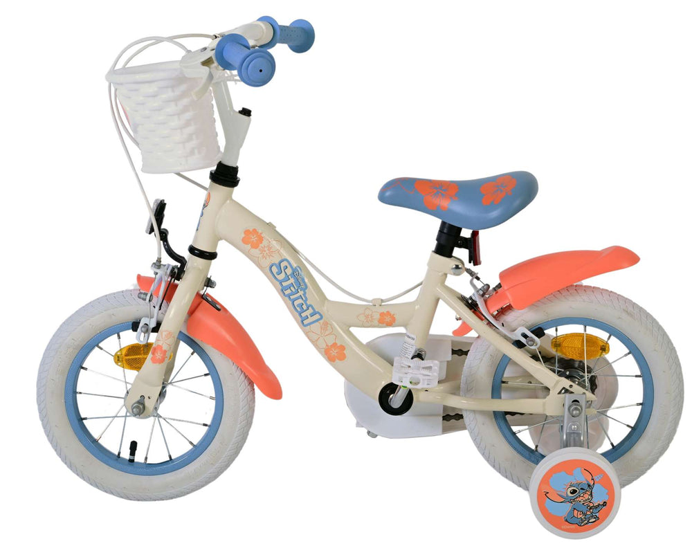 Disney Stitch children's bicycle - girls - 12 inch - two hand brakes - cream coral blue