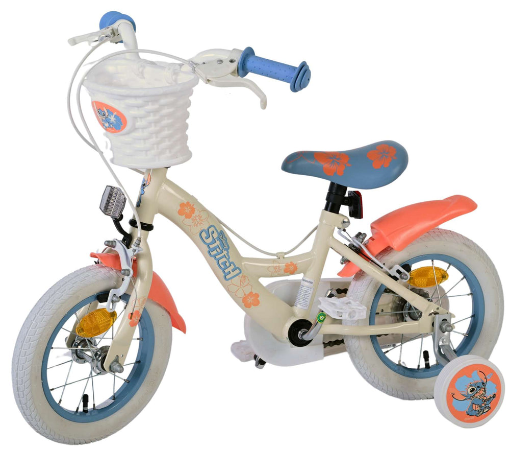 Disney Stitch children's bicycle - girls - 12 inch - two hand brakes - cream coral blue