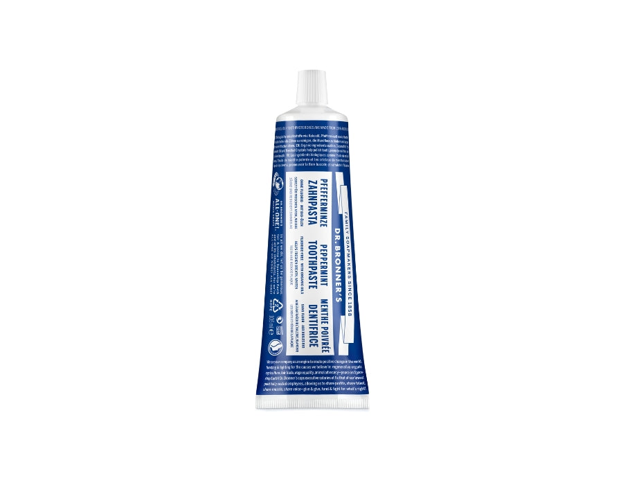 Le dentifrice du Dr Bronner à la menthe poivrée sans fluor