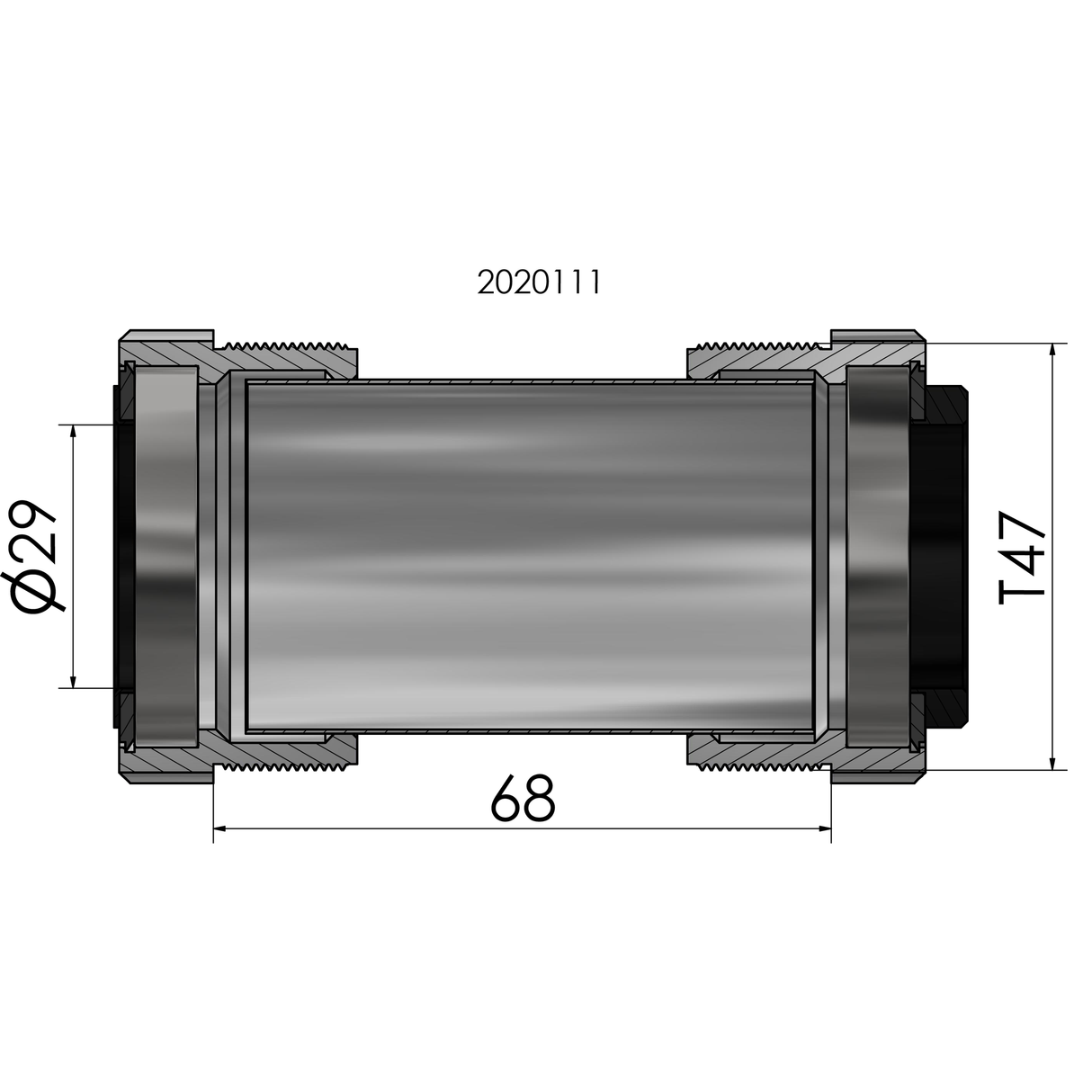 Trapas Elvedes Thread fit T47 SRAM DUB extern 68 mm