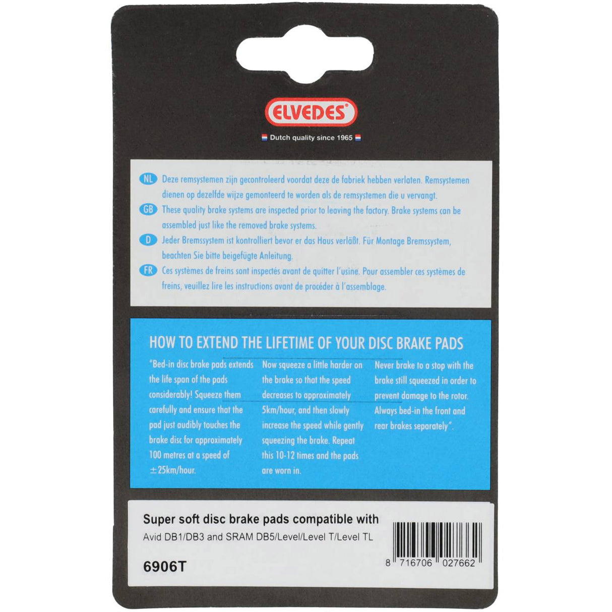 Elvedes diskinių stabdžių kaladėlės avid | 6906t | pilka