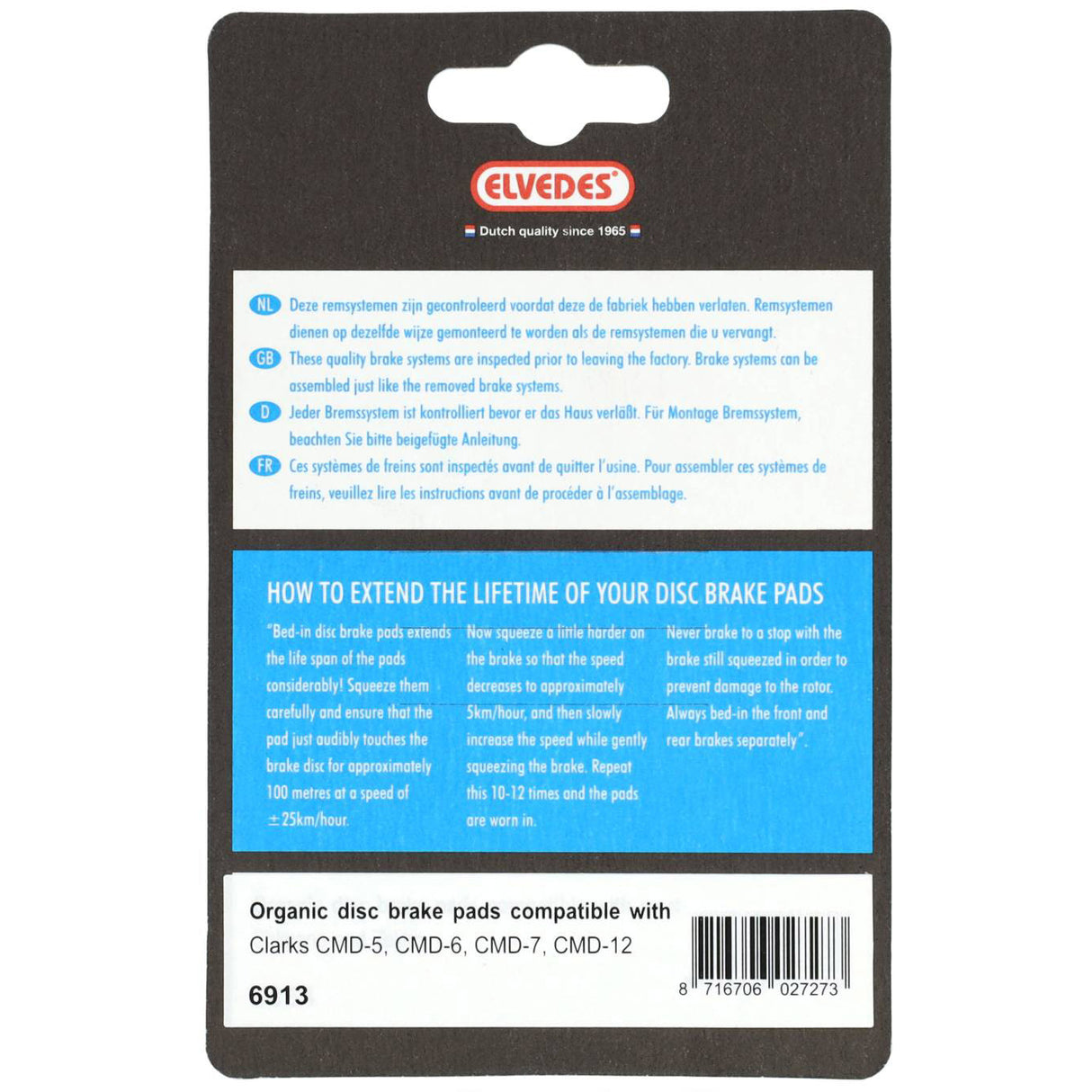 Elvedes disc brake pads Clarks | 6913 | organic