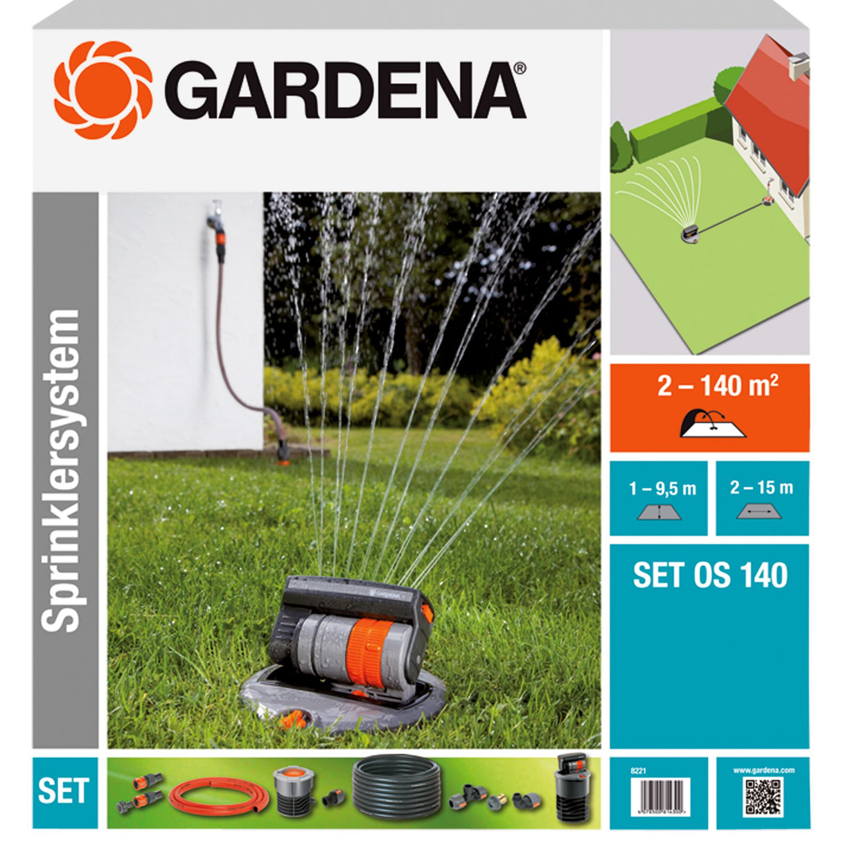 GARDENA-setti pop-up-oskilloivalla sprinklerillä OS 140