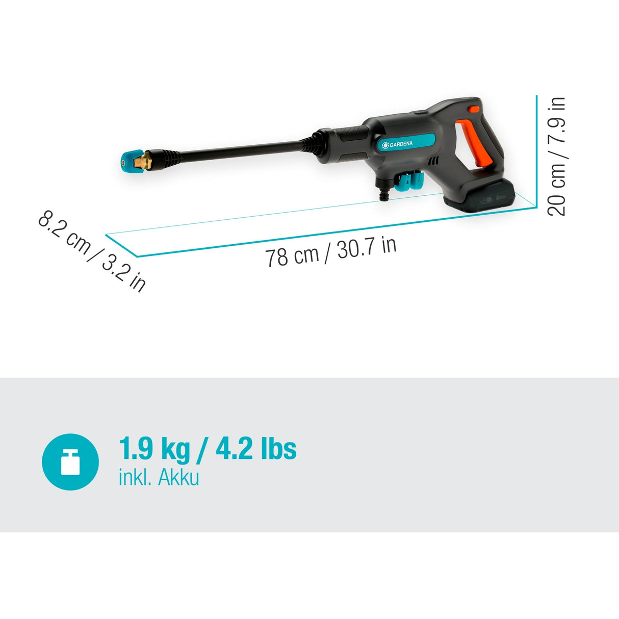 GARDENA AquaClean 24 18 V P4A atá réidh le húsáid