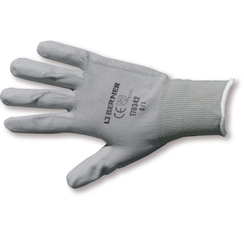 Berner work gloves b-grip pu size 8 cat.2 gray