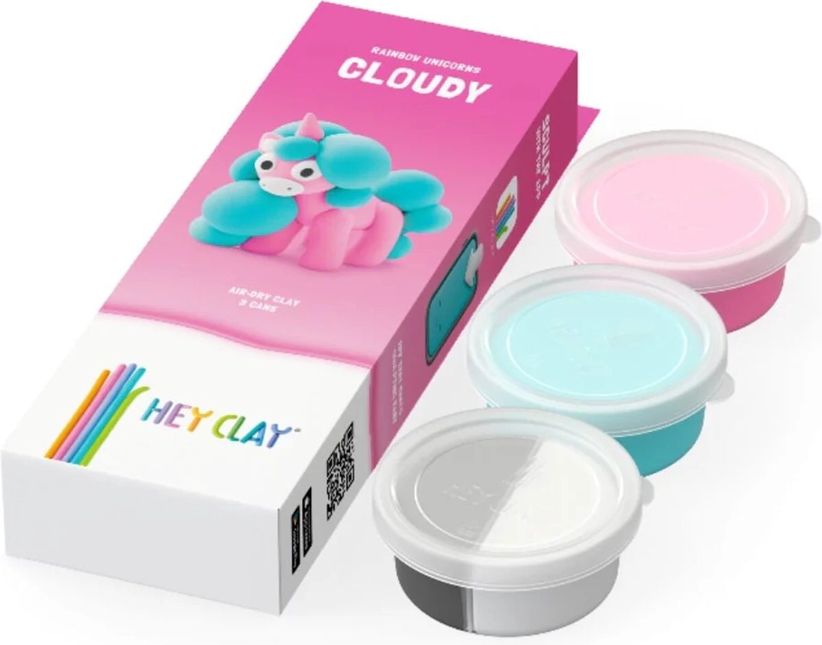 Hey-clay rainbow unicorn cloudy 3 cans boetseerklei