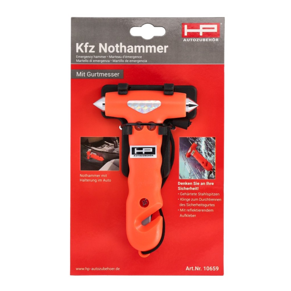 HP Emergency Hammerwith belt knife and holder, 18.3 x 8.6cm, plastic