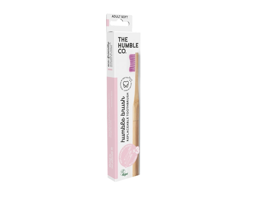 The humble co. tandenborstel bamboe + 3 borstelkoppen - paars - soft