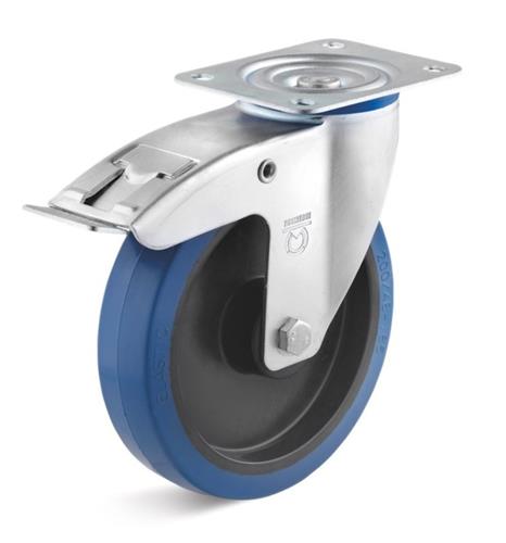 Torwegge zwenkwiel m rem rubber blauw ø160 kunststof