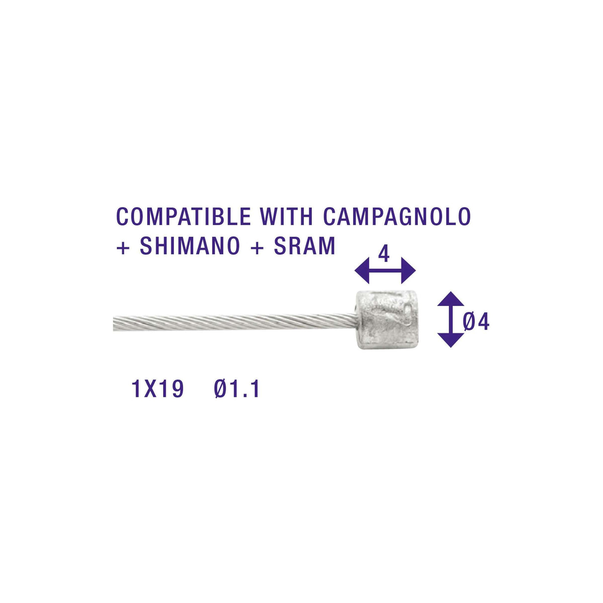 Elvedes 2250mm stainless steel Slick inner cable ø1.1mm Shimano SRAM N-nipple (on card)