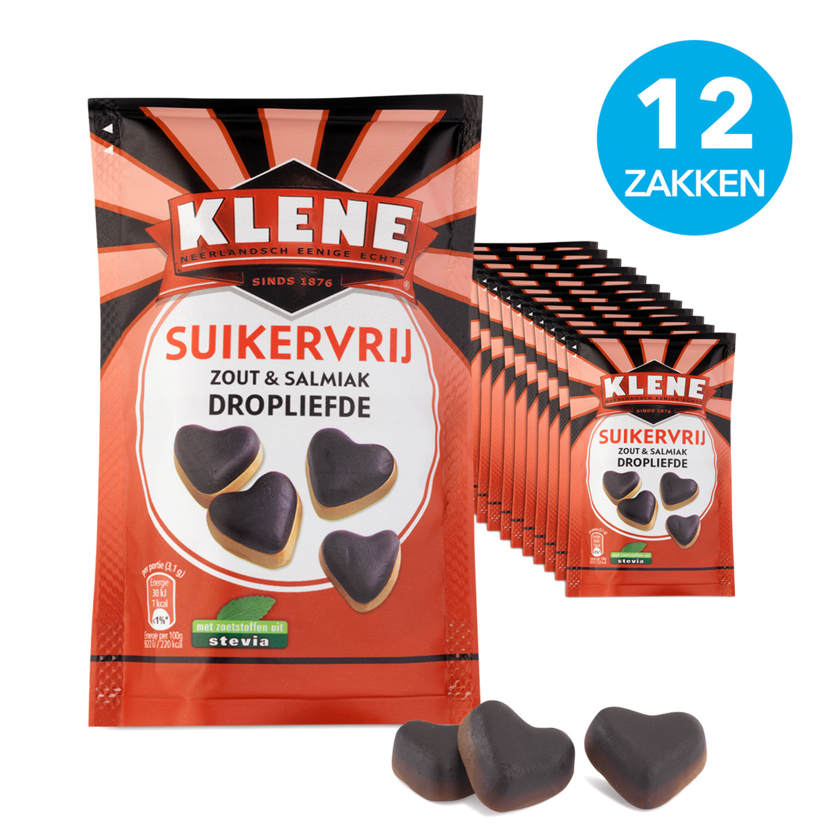 Klene sockerfri salt sal ammoniak lakrits kärlekspåse (12x 90gr)