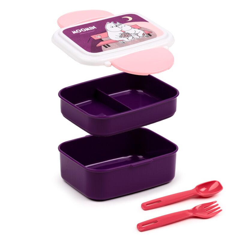 Boîte à lunch bento box clip violet Moomin avec couverts