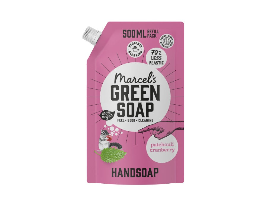 Marcel's green soap hand soap patchouli cranberry 500ml refill bag