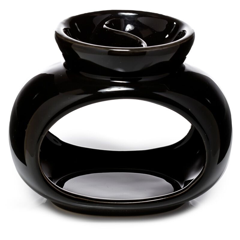 Black oval double bowl ceramic oil and wax fragrance burner