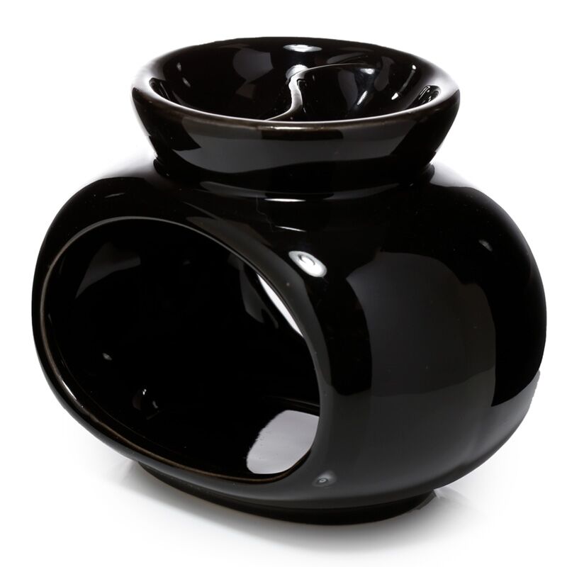 Black oval double bowl ceramic oil and wax fragrance burner