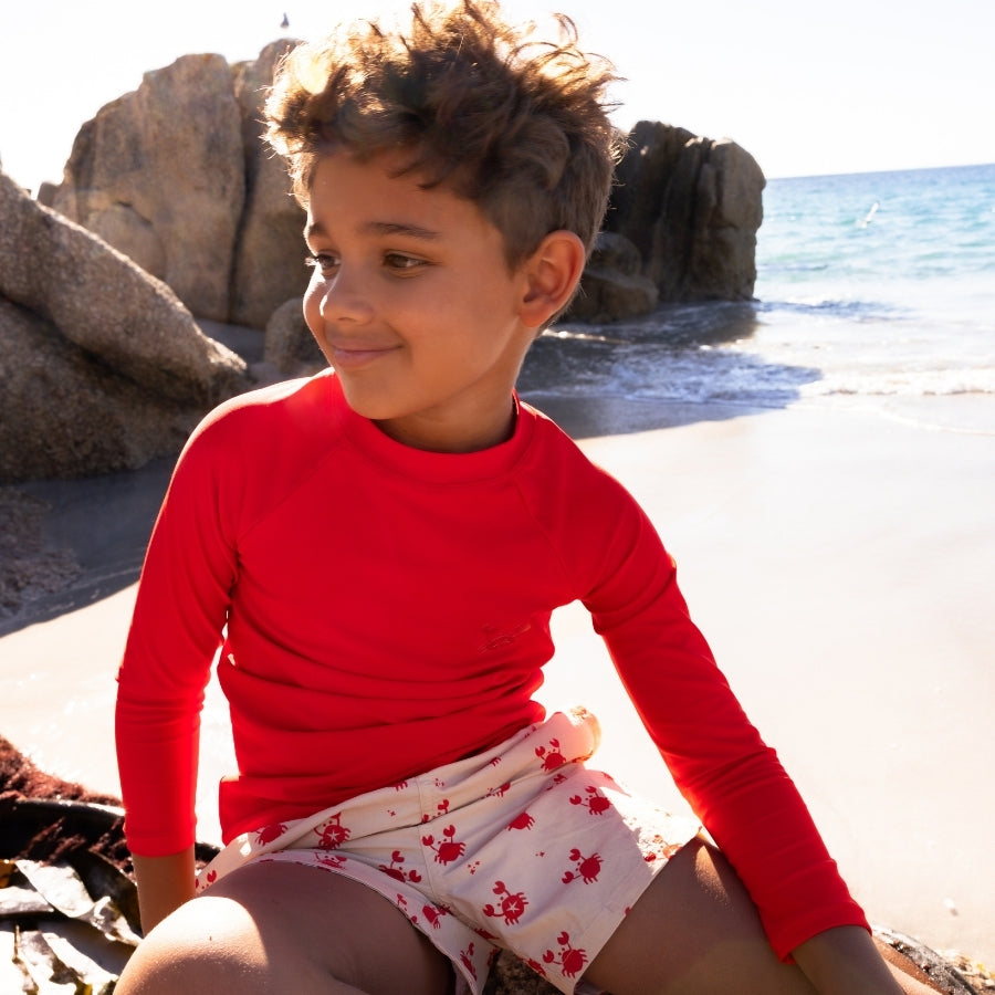 Crabby | beige red UV long-sleeved swim shirt