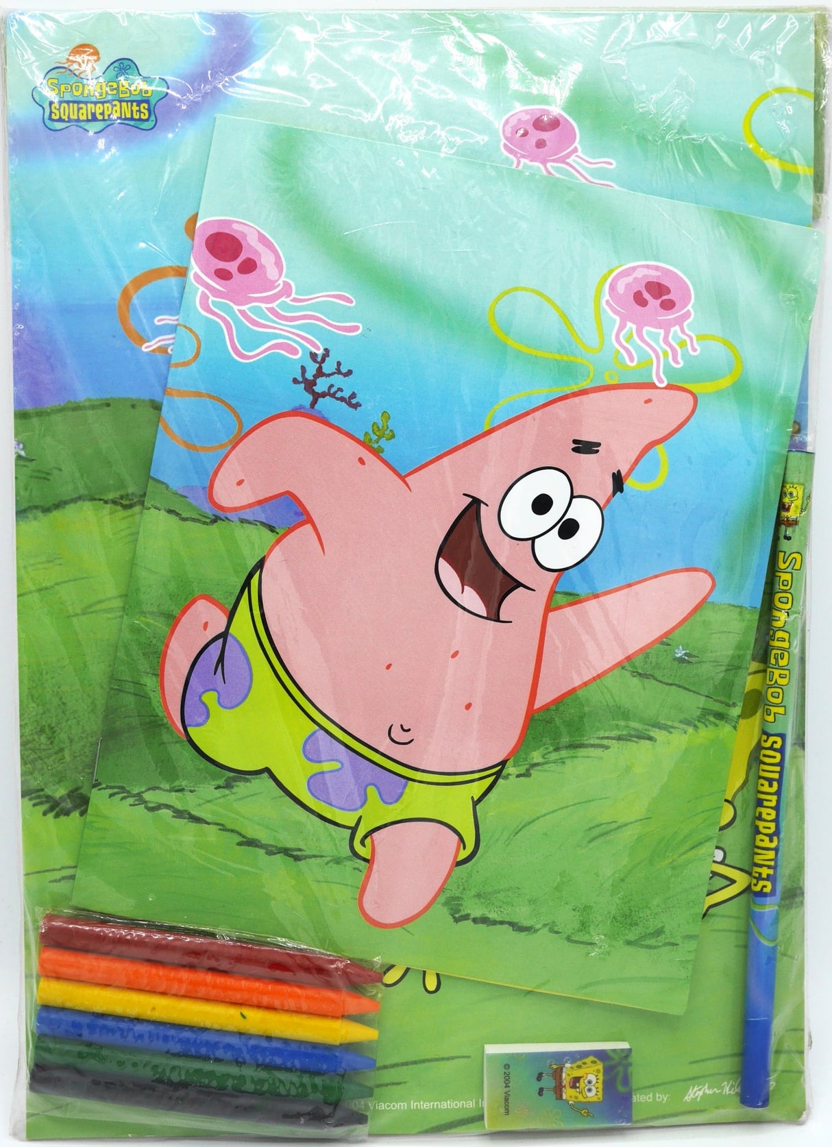 Van der Doelen Svamp Bob Bumber Pack med Schetboek, skrivning, penna, gummi och färgkrita