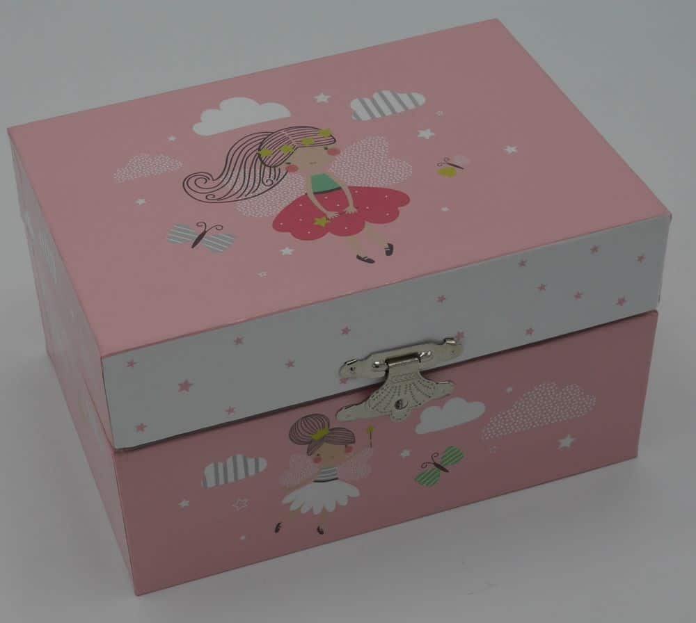 Muziek sieraden doosje met draaiende elfje als je hem open maakt.