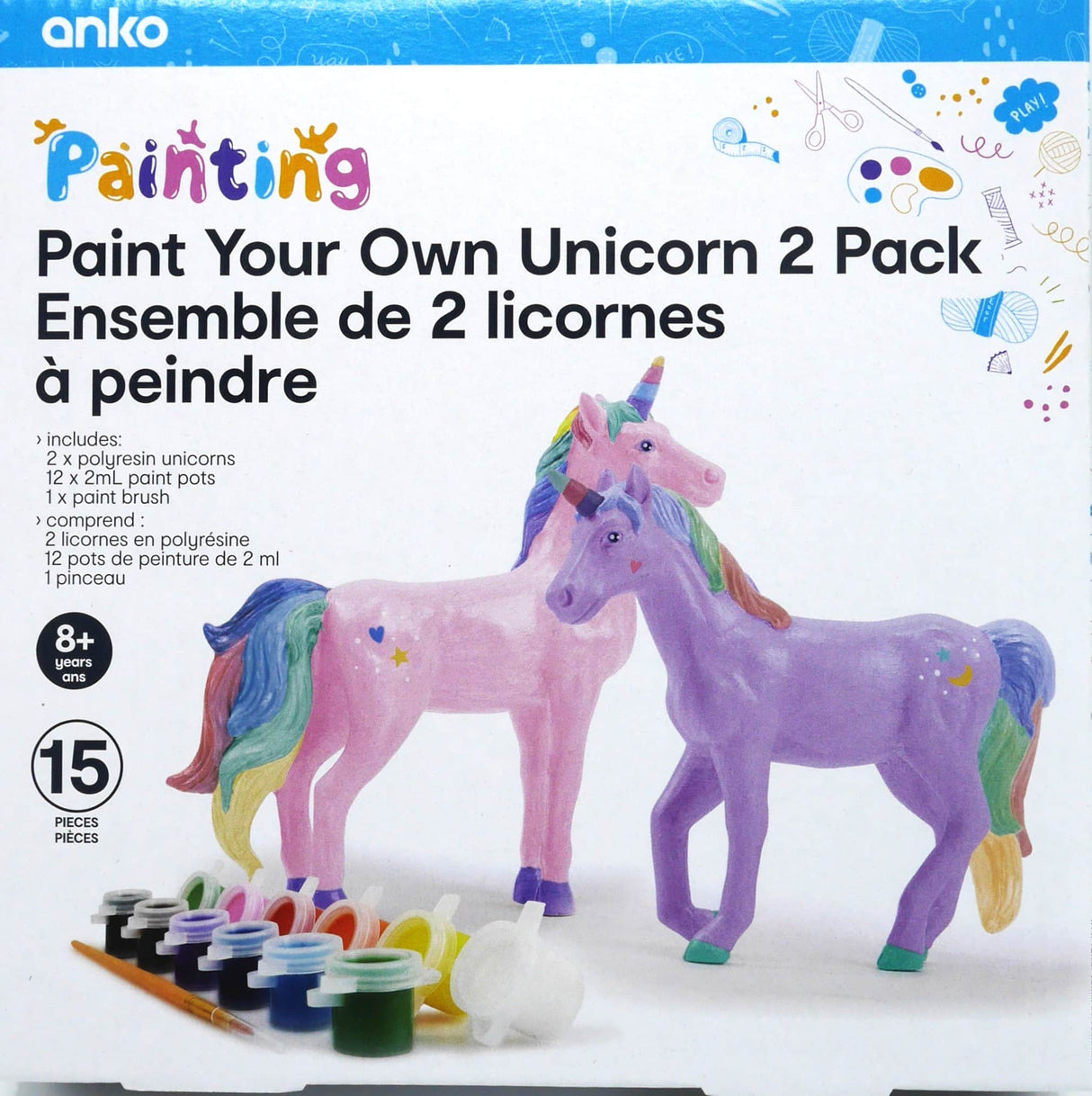 2 licornes de résine poly pour peindre dans vos propres couleurs.