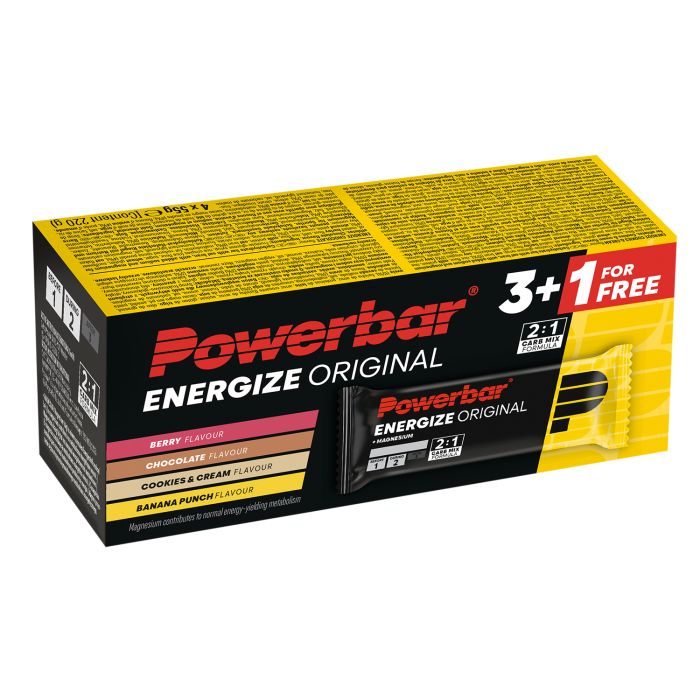 Powerbar energize multipack (9 packs or 3+1 x 55gr) - chocolate + cookies cream + banana + berry