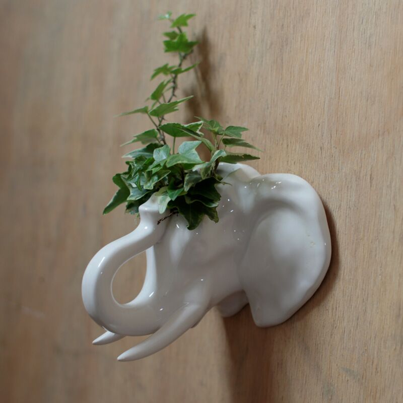 Ceramic elephant head wall decoration flower pot indoors